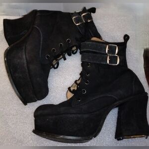 Vintage Made in England Piccadilly Suede Platform Boots Lace Up Buckle Ankle